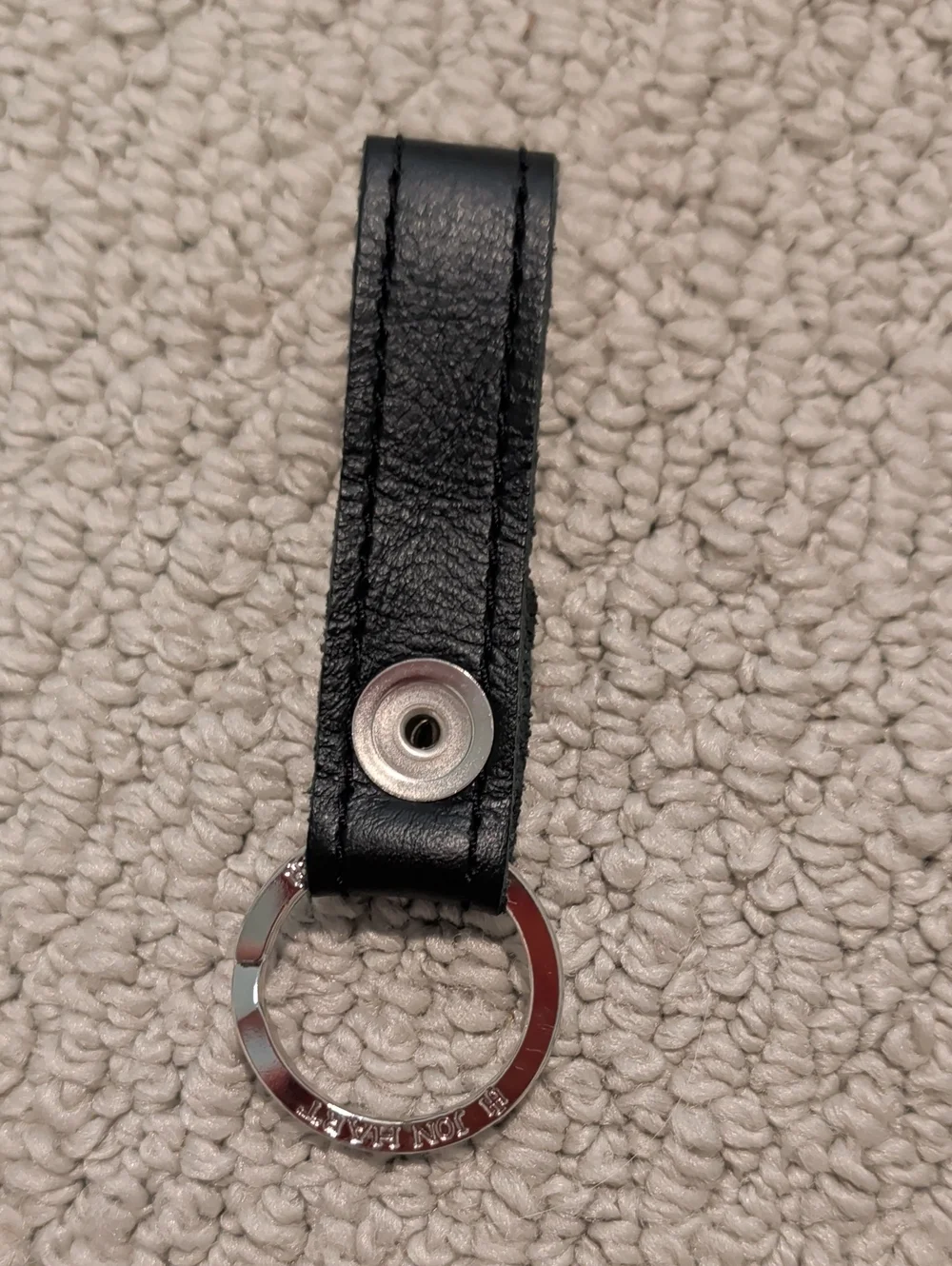 Jon Hart Black Leather Loop Key Ring with Branded Metal Snap